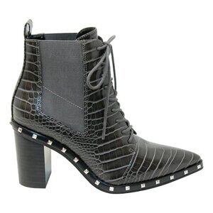Charles David Jetsetter croc embellished studded Boots Booties 8.5 in dark gray